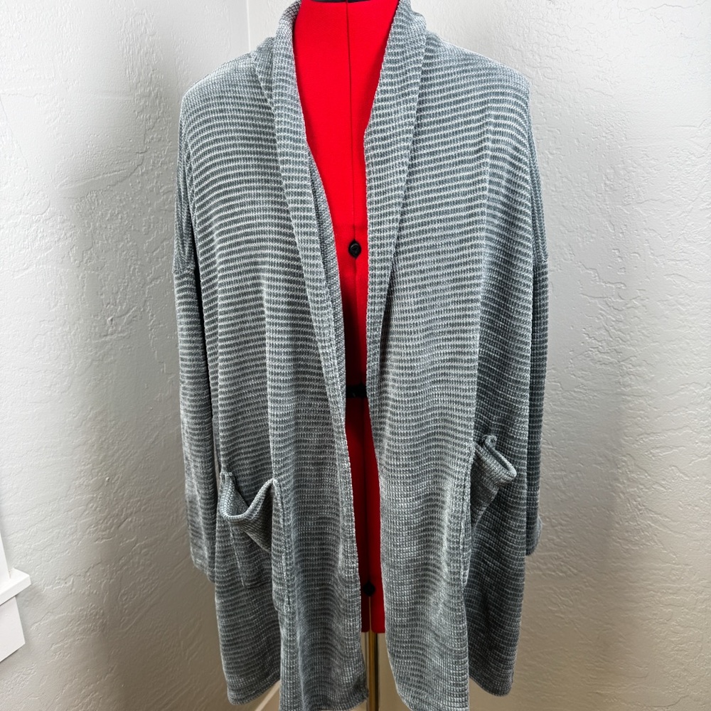 Chenault Gray Striped Open Front Oversized Soft Cardigan Sweater Size M